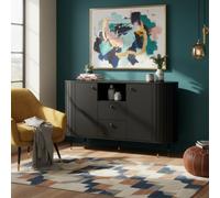 Modern Sideboard Cabinet Storage Unit Soft Close Metal Legs Black