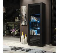 Mex Furniture 170cm Modern Display Cabinet - Black Gloss Doors with LED