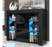 Mex Furniture Sophisticated 97.5cm Cabinet Cupboard TV Stand - Black High Gloss with Free LED - 97.5cm - Black Matt Body & Black Gloss Doors - MDF/Chipboard
