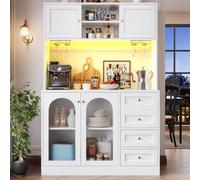 Modern Sideboard with App-Controlled LED, Snack Rack and Drink Holders, Spacious Buffet with Anti-Tip Fixings, 120L x 40W x 188H cm, White Aosom UK