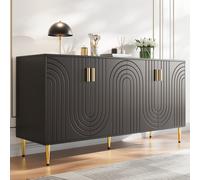 Modern Sideboard with Gold Handles & Feet, Easy-Clean Storage Cabinet for Dining/Living Room, 152x40x75 cm, Black Aosom UK