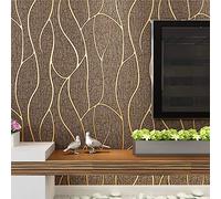 Modern Simple 3D Imitation Deerskin Non-Woven Curve Pattern Wallpaper for Living Room Bedroom TV Background Dark Brown Non-Pasted 1.73' W x 32.8' L