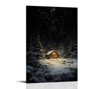 Modern Simple Cabin Canvas Prints Wall Art Watercolor Tree Nature Snow Scene Paintings for Living Room Bedroom Office Home Decorations Stretched And Framed Artwork Ready to Hang 12x18inch(30x45cm)