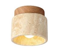Modern Simple Dining Room Ceiling Lamps Solid Wood Yellow Travertine Ceiling Light Cylindrical Flush Mount Ceiling Lighting with E26/E27 Base for Bedroom Kitchen Living Room(Original wood color