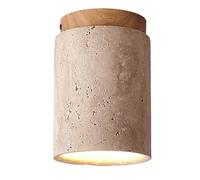 Modern Simple Dining Room Ceiling Lamps Solid Wood Yellow Travertine Ceiling Light Cylindrical Flush Mount Ceiling Lighting with E26/E27 Base for Bedroom Kitchen Living Room(Original wood color