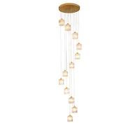 Modern Simple Spiral Staircase Chandelier Crystal Light Shade Ceiling Balls Glass Bubble Lamp Large Pendant Light Fixtures for Living Room Hallway Duplex Hanging Lights,Gold,50×250cm,12 Ball small