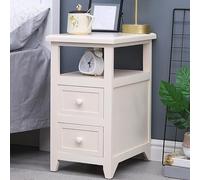 Modern Simple White Bedroom Solid Wood Bedside Table with Double Storage Drawers, Mini Narrow-Sided Bedroom Living Room Bedside Table/Modern Wooden Coffee Table-Retro Bedside Table (Color : IvoryA,