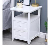 Modern Simple White Bedroom Solid Wood Bedside Table with Double Storage Drawers, Mini Narrow-Sided Bedroom Living Room Bedside Table/Modern Wooden Coffee Table-Retro Bedside Table (Color : White A,