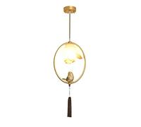 Modern Simulation Lotus Resin Imitation Real Little Bird Pendant Light E27 Chinese Style Wrought Iron Hanging Lighting Fixture for Living Room Dining Room Bedroom Porch