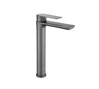 Modern Single Handle Ship Sink Faucet High Arc Bathroom Tap Stainless Steel Vanity Basin Mixer One Hole Monoblock Design (Gray Black)