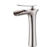 Modern Single Hole Bathroom Durable Brass Faucet with Waterfall Spout Single Handle Basin Tap for Vanity Sink，Brushed Tall