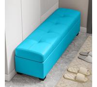 Modern Sky Blue Low Profile Shoe Storage Bench Multi Functional Narrow Ottoman for Entryway 11.8"/15.7" Wide Hidden Storage Space Saving Design (80x30cm/31.5x11.8in)