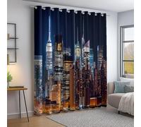 Modern Skyscraper Blackout Curtains, Urban Architecture Pencil Pleat Drapes with Black Liner, Thermal Insulated Room Darkening Window Treatment, 2 Panels, 30 x 65 Inch