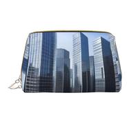 Modern Skyscrapers Leather Portable Makeup Bag for Cosmetics, Toiletries, and Daily Essentials