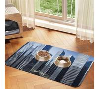 Modern Skyscrapers Pet Absorbent Leather Non-Slip Feeding Mat 40x60cm, Quick Drying, Waterproof, Washable Bowl Mat