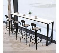 Modern Slate Bar Table with Faux Marble Top Black Iron Base Rectangle Console Table Bar Height Dining & Coffee Table - Stylish Kitchen & Living Room Furniture