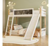 Modern Sleeper Bunk Bed Frame with Slide and Storage Stairs, Solid Wooden Childrens Loft Bed with Guardrails, 194L x 124W x 148H cm, White Aosom UK