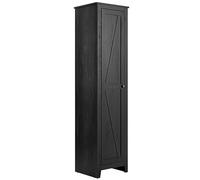 Modern Slim Floor Cupboard with 4 Shelves & Single Door Freestanding Tall Storage Cabinet for Bathroom Living Room Bedroom Black
