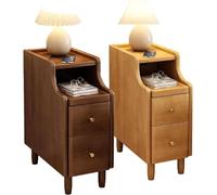 Modern Slim Nightstand Set of 2 with Drawers - Stylish Tall Bedside Tables for Small Spaces - Available in 2 Chic Colors - Perfect for Bedrooms and Living Rooms