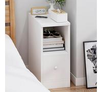 Modern Slim Nightstand, White Wood Bedside Table with Drawers & Storage Compartment, Minimalist Side Table for Bedroom, Living Room & Closet (20x30x45cm)