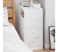 Modern Slim Nightstand, White Wooden Bedside Table with Drawers & Storage Compartment, Minimalist Side Table for Bedroom, Living Room, Closet (30x30x66cm)