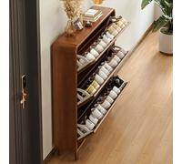 Modern Slim Shoe Cabinet for Entryway - Freestanding Solid Wood Storage, Walnut Finish, Compact Tipping Bucket Design, 1 Tier, L:60cm/24in, Space-Saving Solution