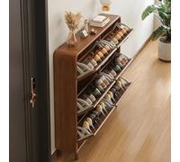 Modern Slim Shoe Cabinet - Freestanding Wood Storage for Entryway - Compact Tipping Bucket Design - Walnut Finish, 1 Tier, L:120cm/47in - Stylish Shoe