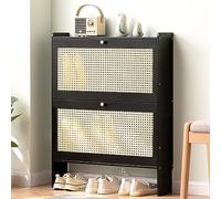 Modern Slim Shoe Cabinet Independent nizer with Flip Doors for Sneakers Heels & Slippers - Black Entryway Storage (70x17x87cm)