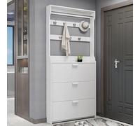 Modern Slim Shoe Cabinet with 3 Flip Drawers & Coat Rack, 2 in 1 Hall Tree with 6 Hooks Freestanding Shoe Organizer for Foyer, Hallway