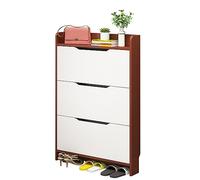 Modern Slim Shoe Storage Cabinet with Doors - Narrow Shoe nizer for Entryway Hallway and Small Spaces - Teak Color Shoe Rack for Closet