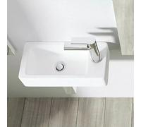 Modern Small Bathroom Sink Wall Hung, Ceramic Rectangle Cloakroom Basin, Compact Hand Wash Small Bowl Right Hand Tap Gloss White
