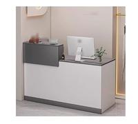 Modern Small Reception Desk with Cabinet - Standing Front Counter Table for Office Lobby & Beauty Salon - Iron Gray Right Side 140CM/55.1IN - Stylish Space-Saving Solution