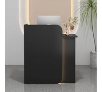 Modern Small Reception Desk with LED Lights and Lockable Drawers Ideal for Office Retail Lobby Beauty Salon Private Panels for Privacy Black (60x45x100cm)