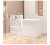 Modern Small Reception Desk with Lockable Drawer - Compact Checkout Counter Table for Limited Spaces (B5, 80cm/31.4in) - Ideal for Offices & Retail