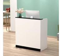 Modern Small Reception Desk with Lockable Drawer Front Transaction Counter Table for Retail Checkout Wooden Office Computer Desk for Salon & Convenience Store (White + Black)