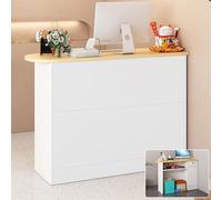 Modern Small Reception Desk with Oval Desktop Luxurious Front Desk Reception Counter for Salon Office Checkout Room (Brown 100cm/39.3in)