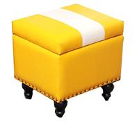 Modern Small Rectangle Ottoman with Storage Leather Foot Stool Wooden Legs Versatile Step Stool for Couch Office & Living Room - Yellow A