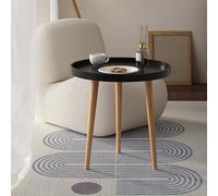 Modern Small Round Accent Table with 3 Legs, Stylish Side Table for Small Spaces, Nightstand for Living Room, Bedroom & Office, Black PVC, 15.7x17.3in