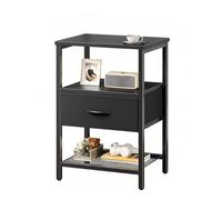 Modern Small Wooden Coffee Table, 2-Tier Side Table with Fabric Drawer for Living Room, Bedroom & Office, Black, 40x30cm (16x12in) - Stylish & Functional
