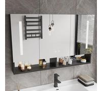 Modern Smart Bathroom Cabinet with AntiFog LED Mirror & Makeup Shelf Black Storage Unit with Toilet Paper Holder 90x13x70cm for Stylish Home Decor