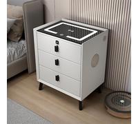 Modern Smart Bedside Table with LED Light Wireless Charging Dock Fingerprint Lock Speaker 3 Drawers - Stylish Nightstand in 3 Colors for Bedroom Convenience