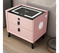 Modern Smart Bedside Table with USB Charging Fingerprint Lock & Bluetooth Speaker Stylish Pink Finish 3-Color LED Light 2 Drawers - Ideal for Bedroom Decor