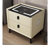 Modern Smart Bedside Table with Wireless Charging LED Lights & Bluetooth Speaker 2 Ders Nightstand for Bedroom & Living Room Slish Black Legs - 1 Pack