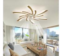 Modern Smart Ceiling Fans with Lights DC Motor Reversible Silent Ceiling Fan Lights with Remote Control Dimmable 6-Speed Fan Light Timer Bedroom Living Room Ceiling Light Fan Lounge-Wood