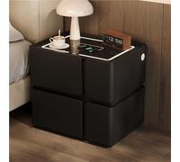 Modern Smart LED Side Table with 3-Color Lighting - Minimalist Black Wood End Table for Living Room & Bedroom, Multifunctional Nightstand (19.7"x15.7"x18.9")