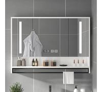 Modern Smart Medicine Cabinet with led light,Wood anti fog bathroom Vanity mirror cabinet,Waterproof Wall Cabinet,with Time and temperature,Towel rail,Touch Switch(White,90*12*75cm/35.4*4.7*29.5in)