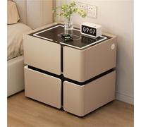 Modern Smart Minimalist Wood End Table with 3-Color LED Light - Multifunctional Side Table for Living Room & Bedroom (Khaki, 17.7"x15.7"x18.9")