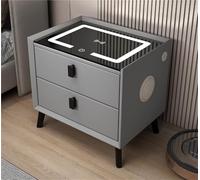 Modern Smart Nightstand Side Table with Wireless Charging Station Night Stand with 3 Color LED Lights End Table with 2 Drawers for Bedroom Living Room(Dark Gray,17.7 * 15.8 * 18.1in)