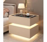 Modern Smart Nightstand with Wireless Charging & Touch LED Lights, 2 Drawer Bedside Table for Bedroom & Office, Stylish Beige Design (18.9x15.7x19.7in)