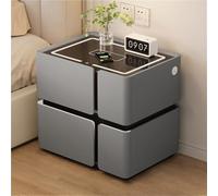 Modern Smart Side Table with 3-Color LED Light, Minimalist Wood Design, Multifunctional for Living Room & Bedroom, Light Gray, 17.7'' x 15.7'' x 18.9''